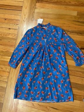 Zara Royal Blue Dress with Red Floral Print size medium